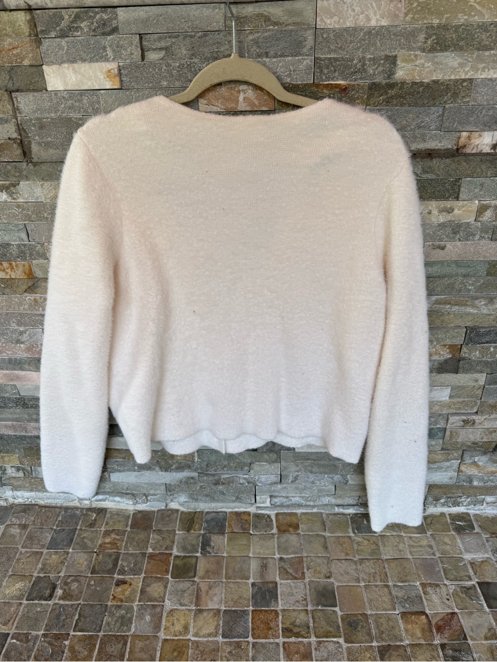 Cyrus Soft Cream Button-Up V-Neck Cardigan - Picture 2 of 4